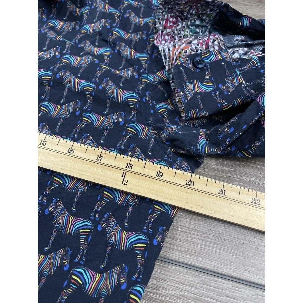 Ganesh Mens Cotton Button Front Shirt Multicolor Zebras Flip Cuffs Small - Picture 6 of 8